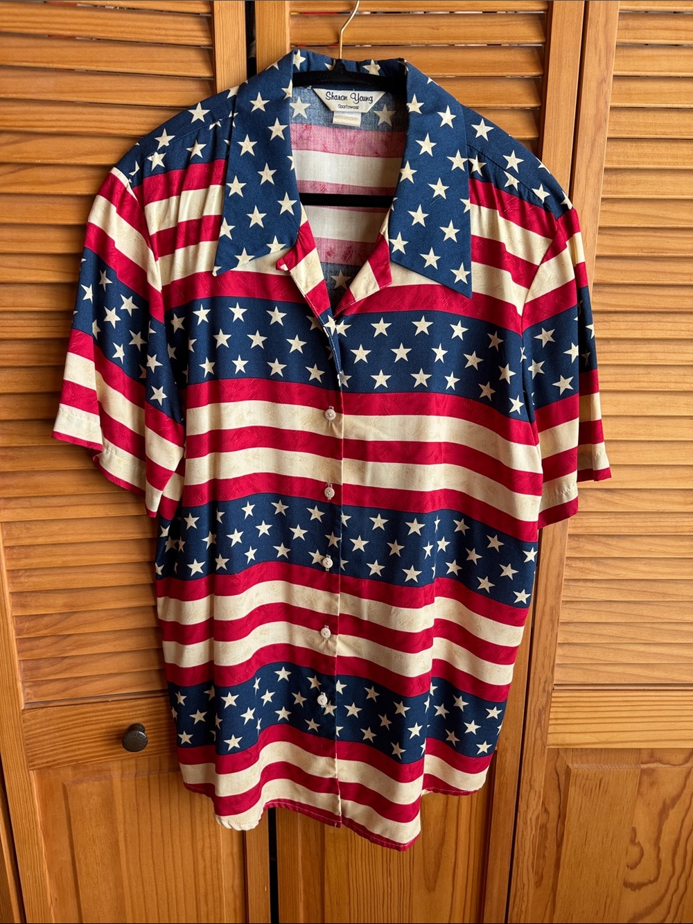 July 4th Red, White & Blue Americana Button-Up Shirt by Sharon Young